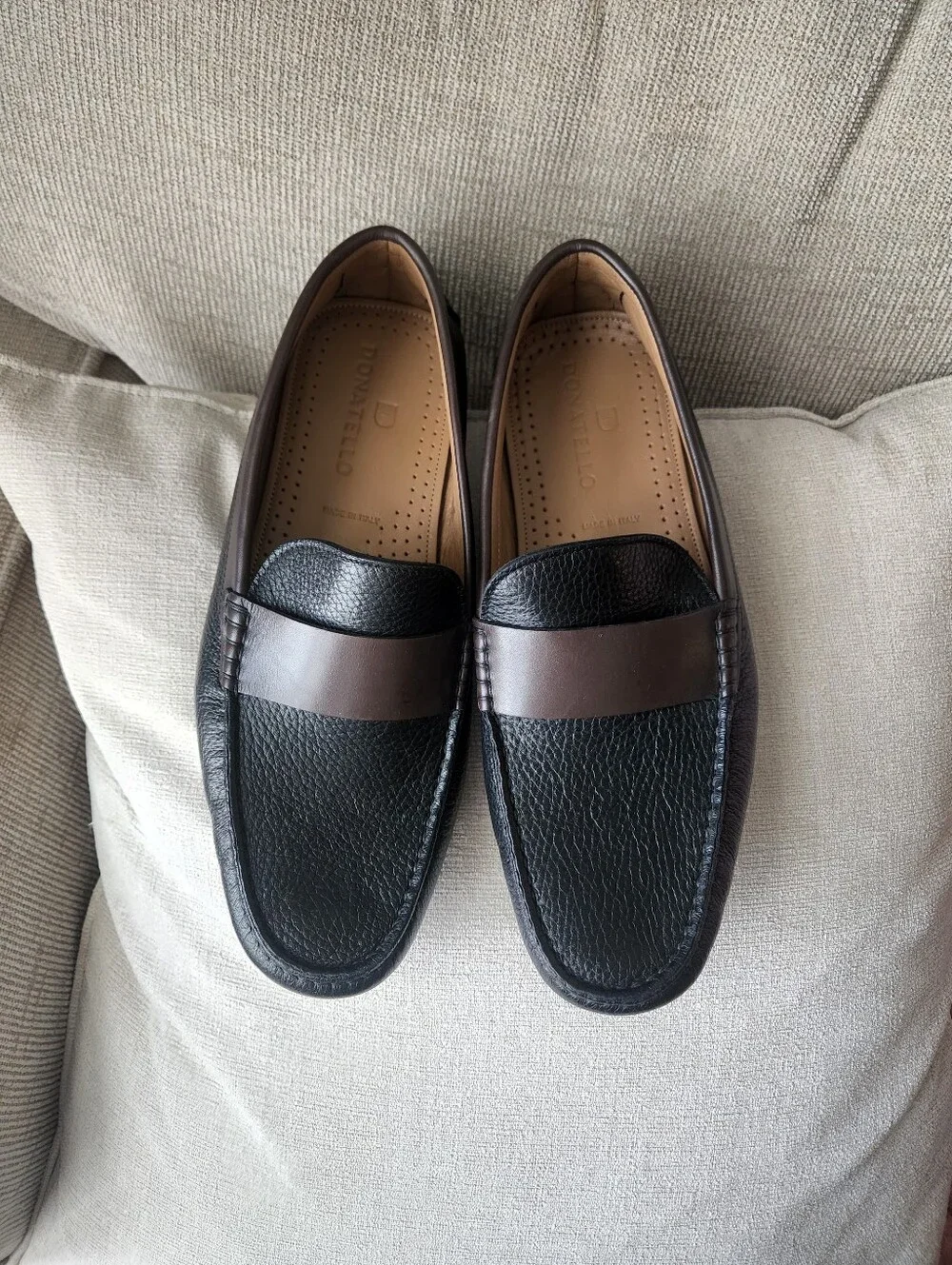 Donatello Black and Brown Leather Penny Loafers